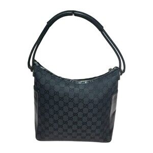 Gucci shoulder bag black GG nylon leather trim